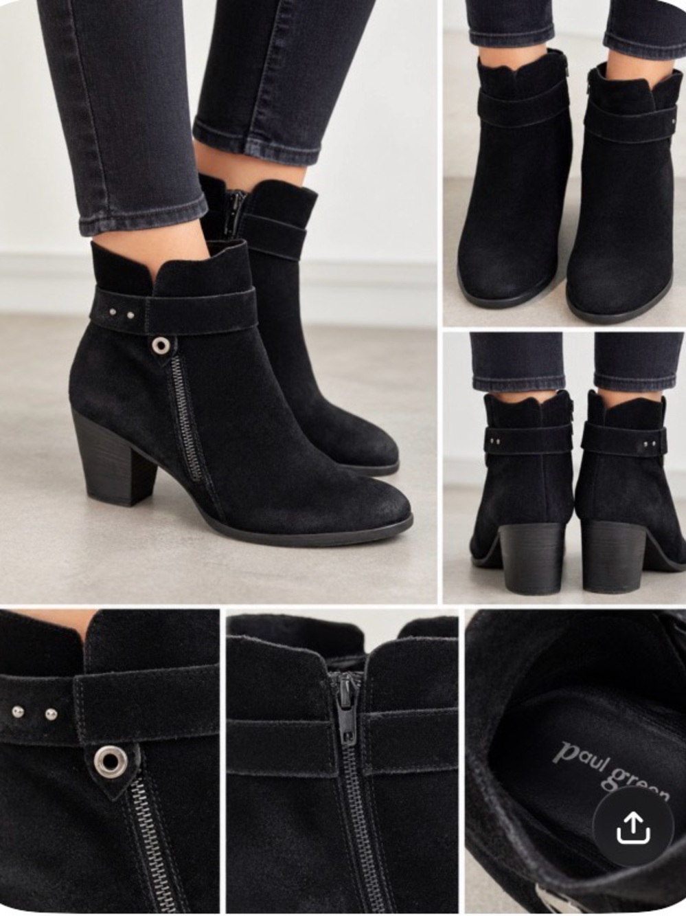 Paul Green Black Suede Ankle Boots with Strap Detail. Size 10,5